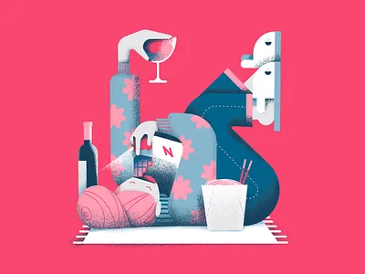 Social life during lockdown 2d affinitydesigner art design flat illustration lockdown minimal netflix pastels vector