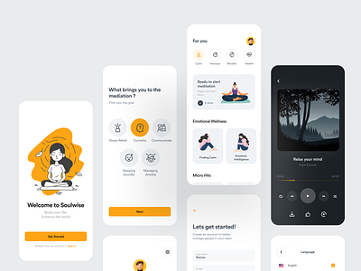 Soulwise - Meditation App app calmness clean concept design fireart fireartstudio illustration interface ios meditation app minimal mobile typography ui ux