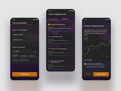 Concept for foresight app appdesign branding business concepts dark dark mode darkmore design foresight future graphs ios app productdesign tasks