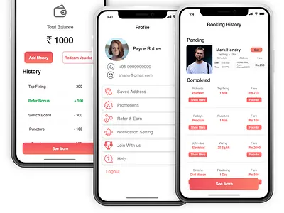 Payment & Profile history ios ios app design mobile mobile app design payment payment history profile service booking transaction history ui uidesign uiux