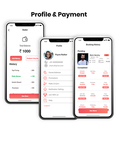 Payment & Profile history ios ios app design mobile mobile app design payment payment history profile service booking transaction history ui uidesign uiux