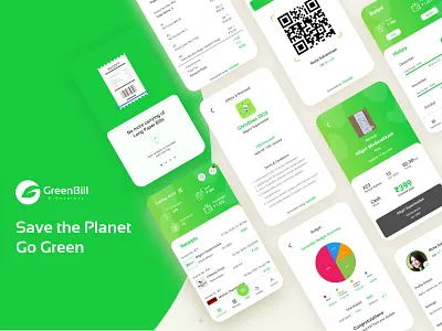 GreenBill App UI application application ui e receipts family sharing figma receipts save tree savetree tree ui ui kit uiux ux wallet