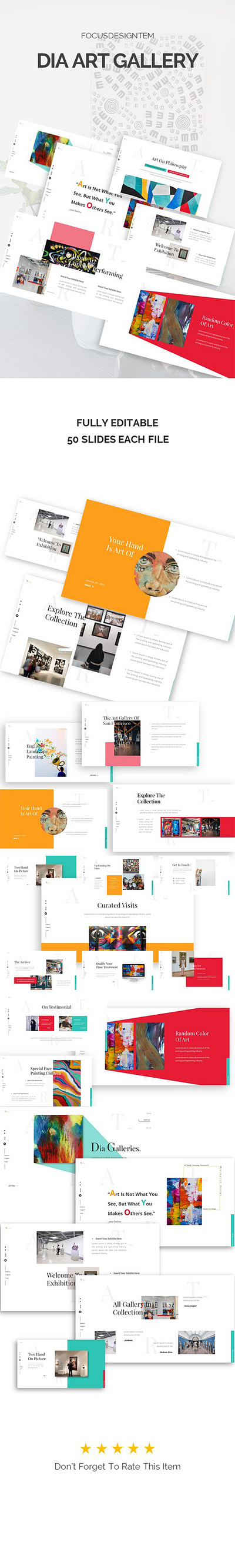 Dia Art Gallery Keynote Template art artist artwork blue branding creative design exhibition gallery infographic painting pink powerpoint presentation professional slide template white