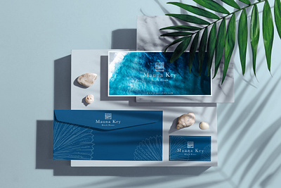 Mauna Key Beach House blue blue and white boutique hotel brand identity branding clean clean design concept hotel branding logo design minimal ocean ocean logo sea shells stationary design