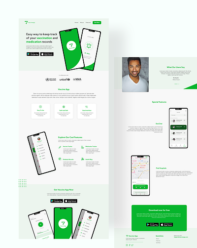 Landing page for a vaccine mobile app design ui ux web website