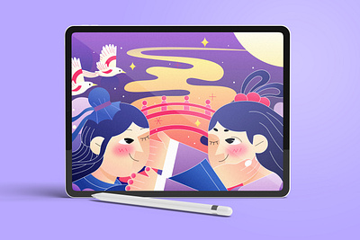 扁平插画-节日-中国传统节日-七夕节 design illustration web
