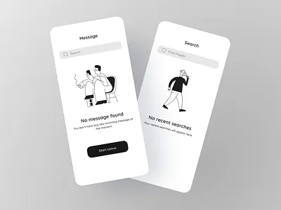 Empty States for Social media app app black black white blackandwhite blank branding design empty screen empty states emptystate identity illustration illustrations minimal mobile mobile app search bar ui ux white