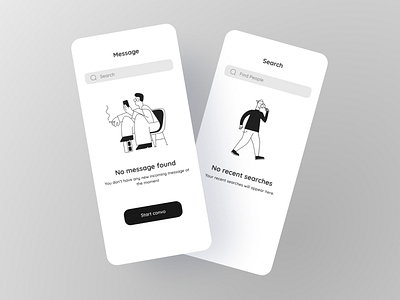 Empty States for Social media app app black black white blackandwhite blank branding design empty screen empty states emptystate identity illustration illustrations minimal mobile mobile app search bar ui ux white