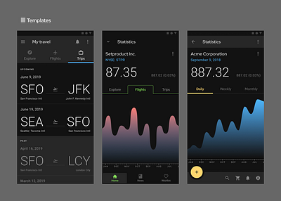 Figma Material Design UI kit - Desktop & Mobile templates android app chart charts dark dashboard design design system figma flight ios material mobile templates ticket tickets ui ui kit web