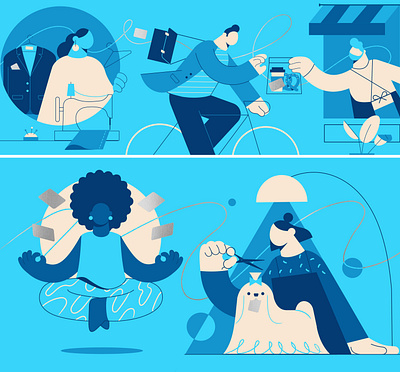 business people illustration part2 bike blue business card coffee dog flat geometric illustration line luxary man minimalistic people tailor woman yoga