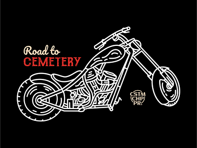 Road to Cemetery adventure bike biker bobber cemetery chopper classic garage illustration line line art monoline motor motorbike outline race retro ride road vehicle