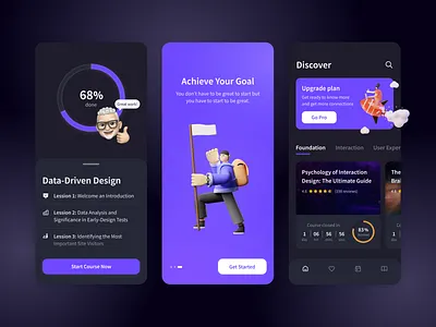Online Course App 📚 3d course design education flat fly goal illustration learning app minimal online present process product design progressbar purple study time ui upgrade