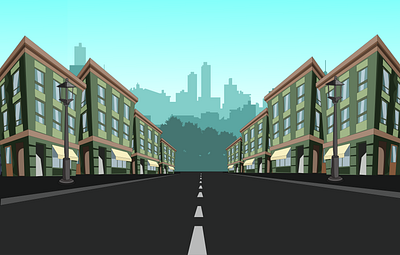 Street Front 2d 2danimation background city background houses illustration main street street town