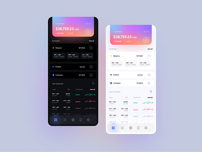 Crypto App bitcoin blockchain card crypto crypto exchange cryptocurrency currency exchange dark mode digital currency ethereum exchange finance managment mobile app mobile ui money money app stats tracker uxdesign