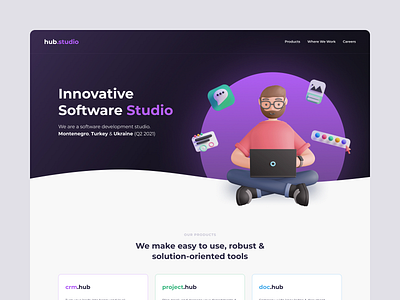 hub studio 3d branding clean colorful corporate flat landing page product ui web