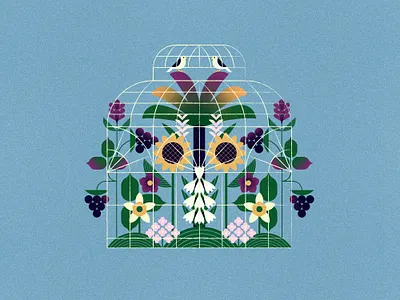 Conservatory. Garden under glass birds conservatory geometric illustration greenhouse illustraion illustrator orangerie plants sunflowers vaivajalo vector