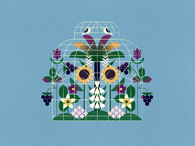 Conservatory. Garden under glass birds conservatory geometric illustration greenhouse illustraion illustrator orangerie plants sunflowers vaivajalo vector