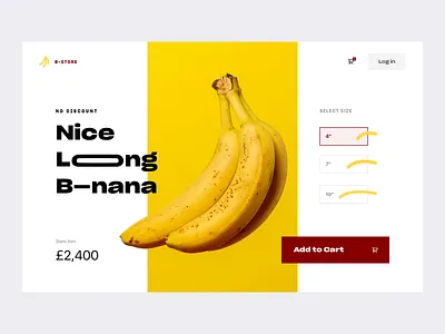 Looooong banana Store - Ecommerce banana store buy banana cart ui ecommerce ecommerce home erotic ui food ecommerce minimal ui option ui price ui product page size selector