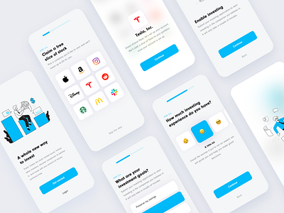 Investment Mobile App banking blue design finance fintech interface investment mobile mobile app modern money onboarding screen setup stock ui ux