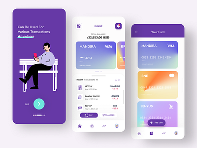 DUWWE (E-Wallet Concept App) 2021 trend app apple banking design dribbble figma finance finance app financial app illustration management mobile app mobile banking app purple ui uidesign uiux ux uxdesign