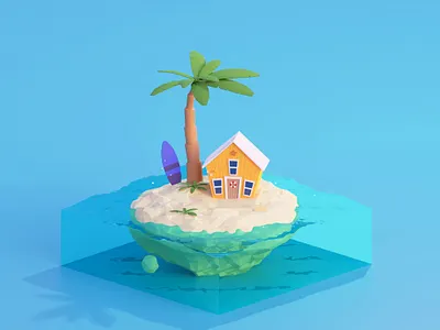 Low Poly island 3d 3d art beach beach house blender blender 3d blender3d island low poly low poly island summer