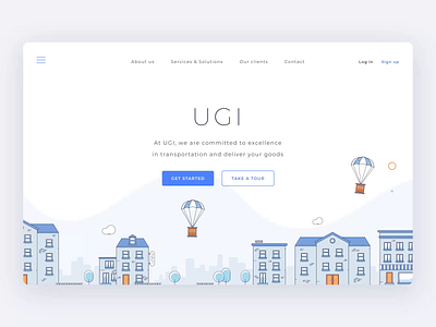 UGI after effects animation branding city design flat houses illustration illustrator landing page motion outline shipping box shipping company sketch ui ux vector web