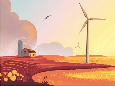 Farm landscape illustration art cartoon colorful design eco ecology farm fields grange illustration illustrator landscape modern texture vector vectorart web windmill