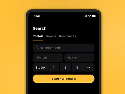 Start-a-search Exploration app dark dark app dark mode dark theme dark ui filter ios mobile picker real estate search ui ux