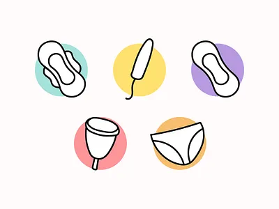 Menstrual Products badge design flat graphic design icon illustration illustrator menstrual cup menstrual products menstruation minimal pads period tampon underwear vector