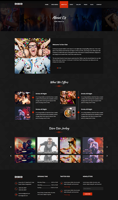 Disco Night Club HTML Template bar booking club clubbing concert dance party club disco dj party dj website template drinks entertainment festival night club nightlife responsive html