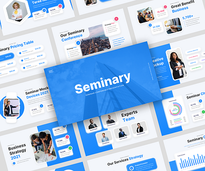 Seminary - Seminar Conference Presentation Template annual report brand identity branding company profile conference consulting corporate courses education event finance google slides keynote learning personal branding powerpoint project seminar startup university