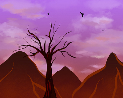 Alone adobe illustrator adobe photoshop alone design illustration mountain mountains sketch sky sunset sunshine tree vector