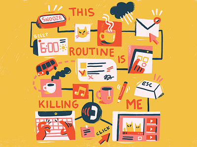 New Habits editorial editorial illustration freelance life habits illustration photoshop routine snooze