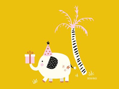 White Elephant Illustration cute design elephant fun graphicdesign greetincard illustration illustrator interiordesign kidsdecor kidsdesign kidsillustration palmtree party pattern pink posterdesign surface pattern design vector whiteelephant