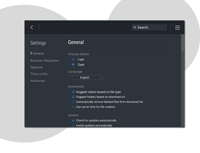 Download manager UI design dark theme design download manager settings ui uidesign uiux ux