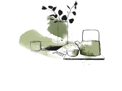 eighty degrees magazine advertising art beauty black branding design editorial editorial illustration green illustration ink leaves lines plant tea watercolor