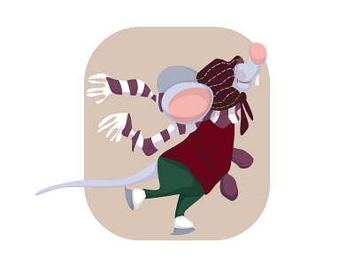 mouse cartoon character design free hand funny illustration mouse skiing vector winter