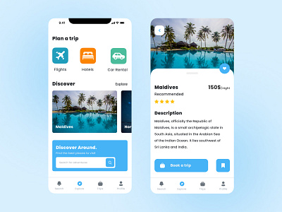 Travelling app - user interface app app ui app uiux blue branding minimal minimalist mobile ui modern travel travel app traveling ui ux