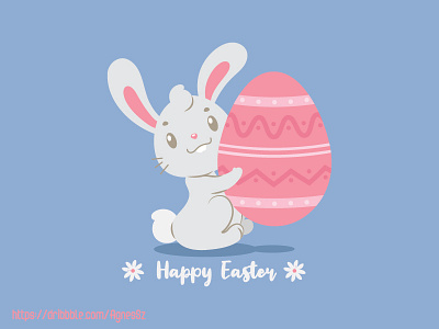 Cute cartoon bunny holding a giant painted easter egg animal bunny cartoon character cute design easter funny happy kawaii rabbit