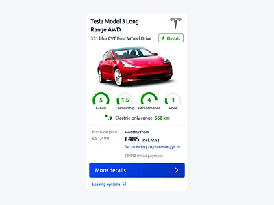 Eco-Friendly Car Leasing Results car car leasing car rental cards cars eco friendly ecommerce electric ev mobile mobile design rating score tesla transport ui ux vehicle website