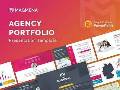Magmena Agency Portfolio PowerPoint Presentation agency business chart clean creative design infographic mission mockup modern portfolio powerpoint powerpoint template pptx presentation slide slides table vision