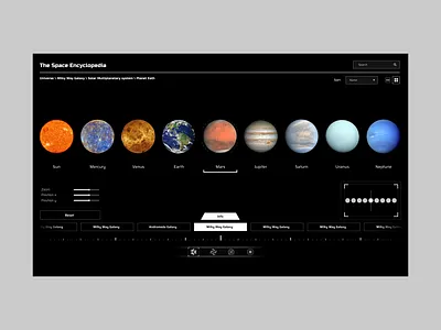 Interactive web space encyclopedia black clean cosmic dark design education galaxy nerd planet planets platform solar system space spacex ui ui ux ux uxui web white