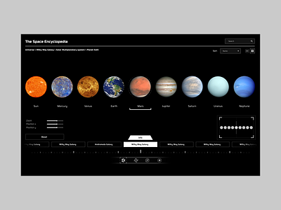 Interactive web space encyclopedia black clean cosmic dark design education galaxy nerd planet planets platform solar system space spacex ui ui ux ux uxui web white