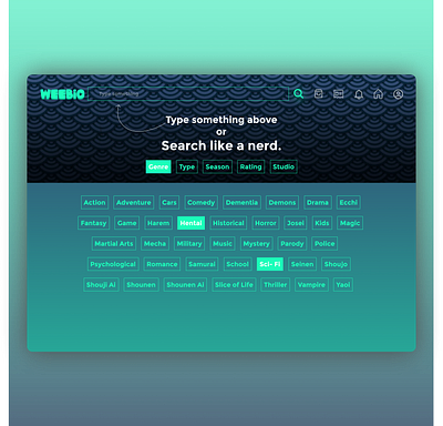 Search Page Design for an Anime Streaming App anime app desisgn futuristic minimal search ui streaming app ui uiux ux web