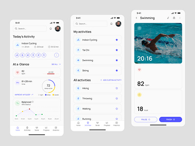 Fitness App bento calories dashboard exercise fitness app flat design health app heart rate list minimalist mobile mobile app monitoring progress sleep tracking ui design ux design