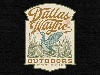 Dallas Wayne Outdoors branding company brand logo company branding company logo design graphic design hunting illustration logo mallard outdoors typeface wild