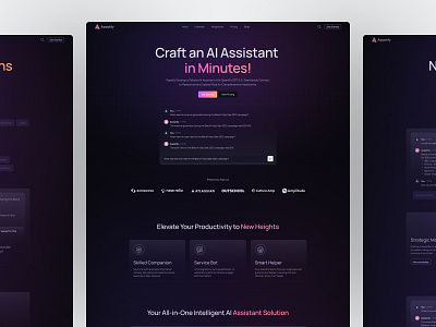 Assistify - AI Startup and Technology Website ai ai bot chat chatbot clean dark dark ui landing page landing page design minimal saas startup tech technology text generator ui ux web design web3 website