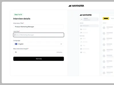 Stepper - Interview configuration branding buttons clean design components configuration dashboard illustration flags forms illustrations input inputs product design step stepper ui ui component ui dashboard ui illustration ux wizzard