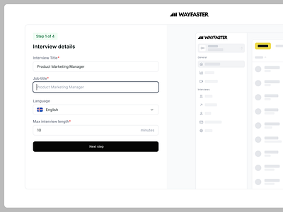 Stepper - Interview configuration branding buttons clean design components configuration dashboard illustration flags forms illustrations input inputs product design step stepper ui ui component ui dashboard ui illustration ux wizzard