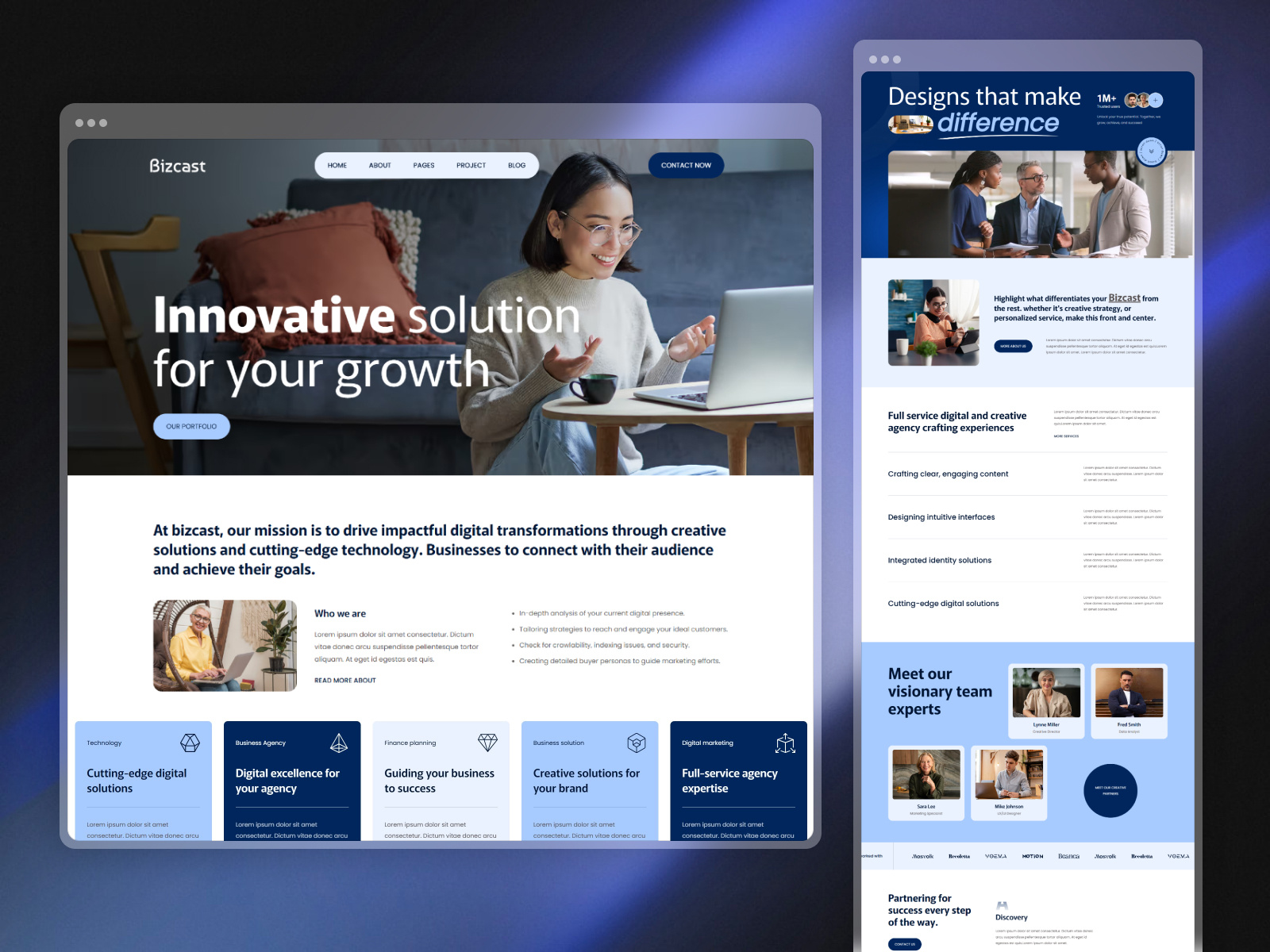 Bizcast - Portfolio & Agency Website Webflow Template agency branding agency template agency website business agendy business consultants business portfolio corporate creative agency digital agency mobile friendly modern design portfolio professional website responsive template seo friendly web development webdesign webflow webflow template webflow website